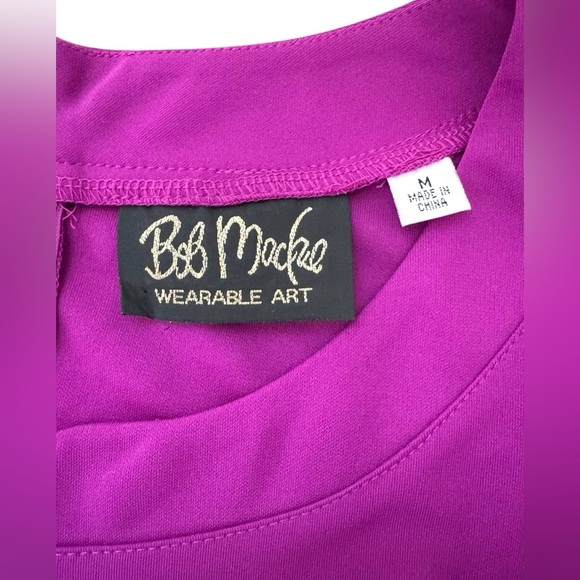 Bob Mackie Wearable Art Dress Purple Embroidered Floral Y-Neck Dress Sz M - Picture 3 of 8